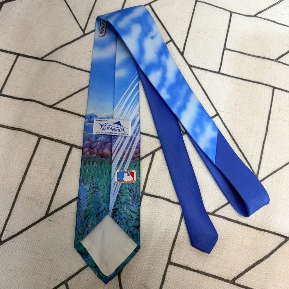 Ralph Marlin Necktie OS Blue Colorado Rockies MLB Mountain Graphic Print Vintage
